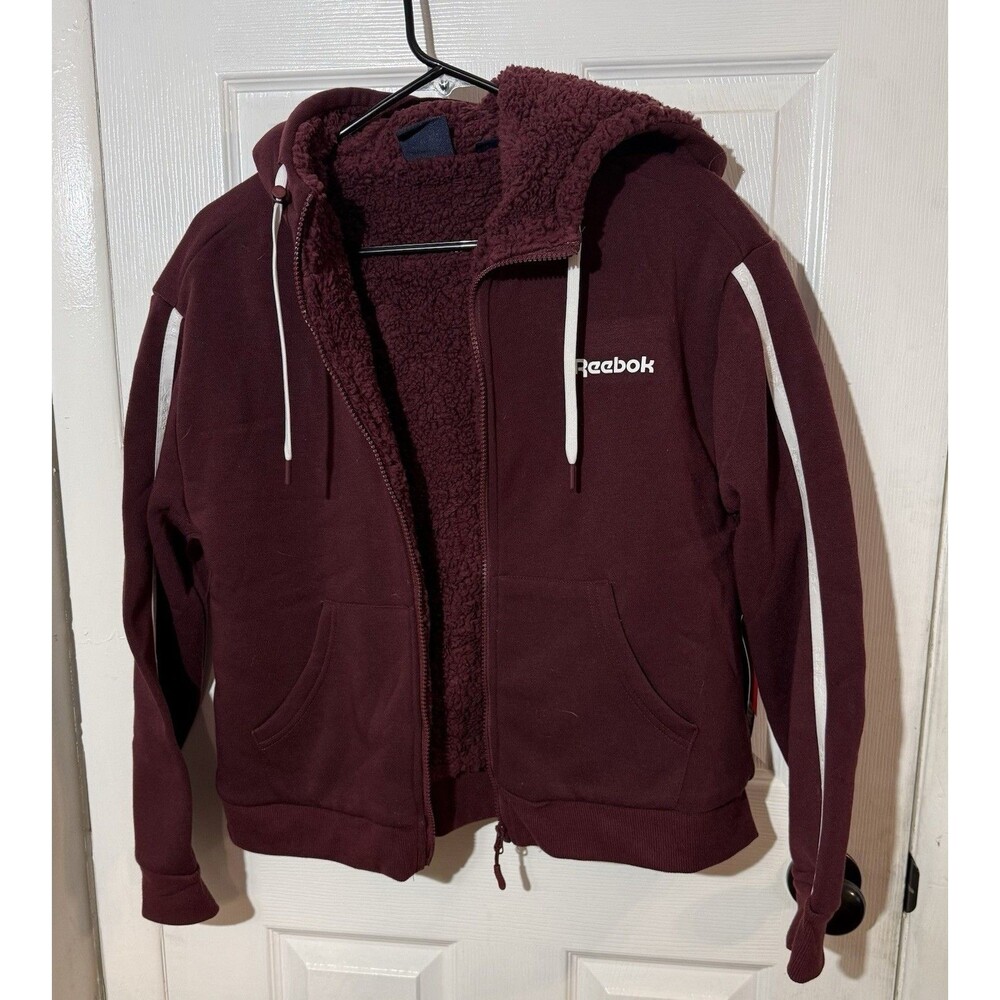 Reebok  Women’s Size Medium Full Zip Jacket Burgundy Hooded Sherpa Lining NWT